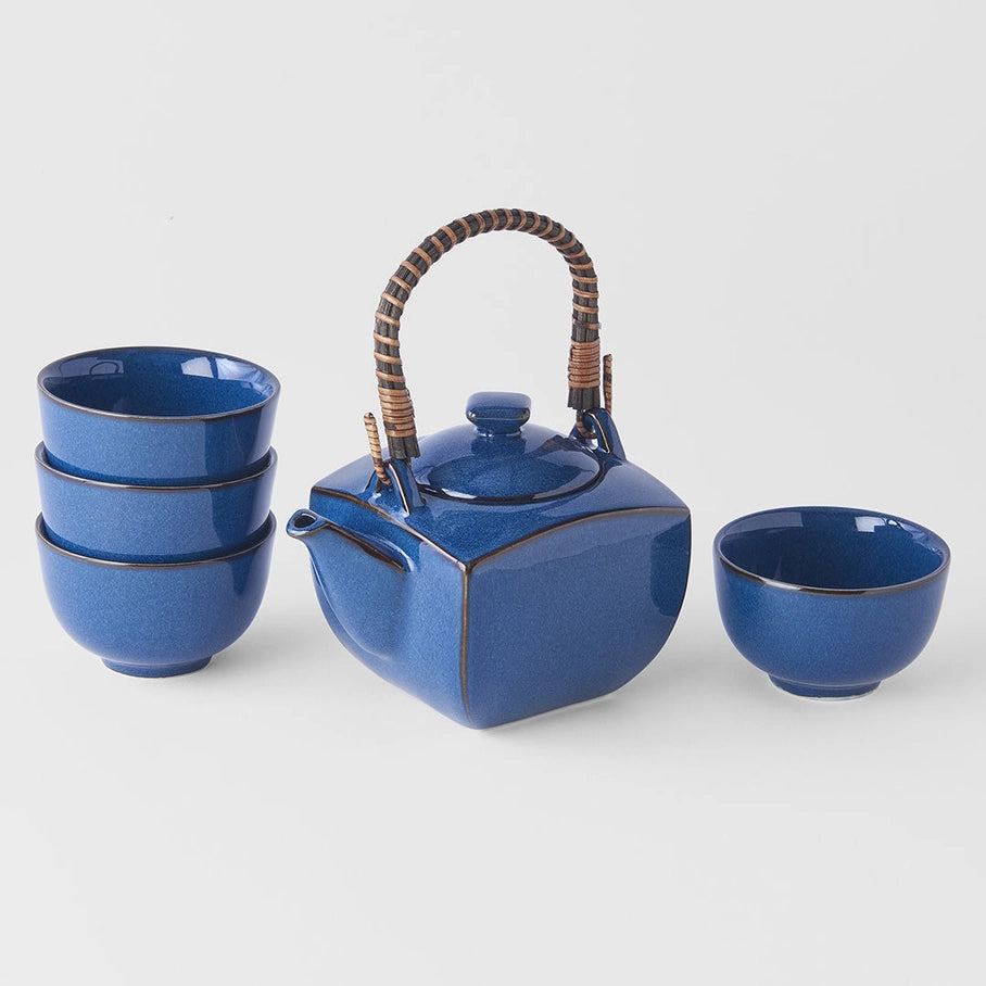 Japanese Blue Teapot with 4 Cups