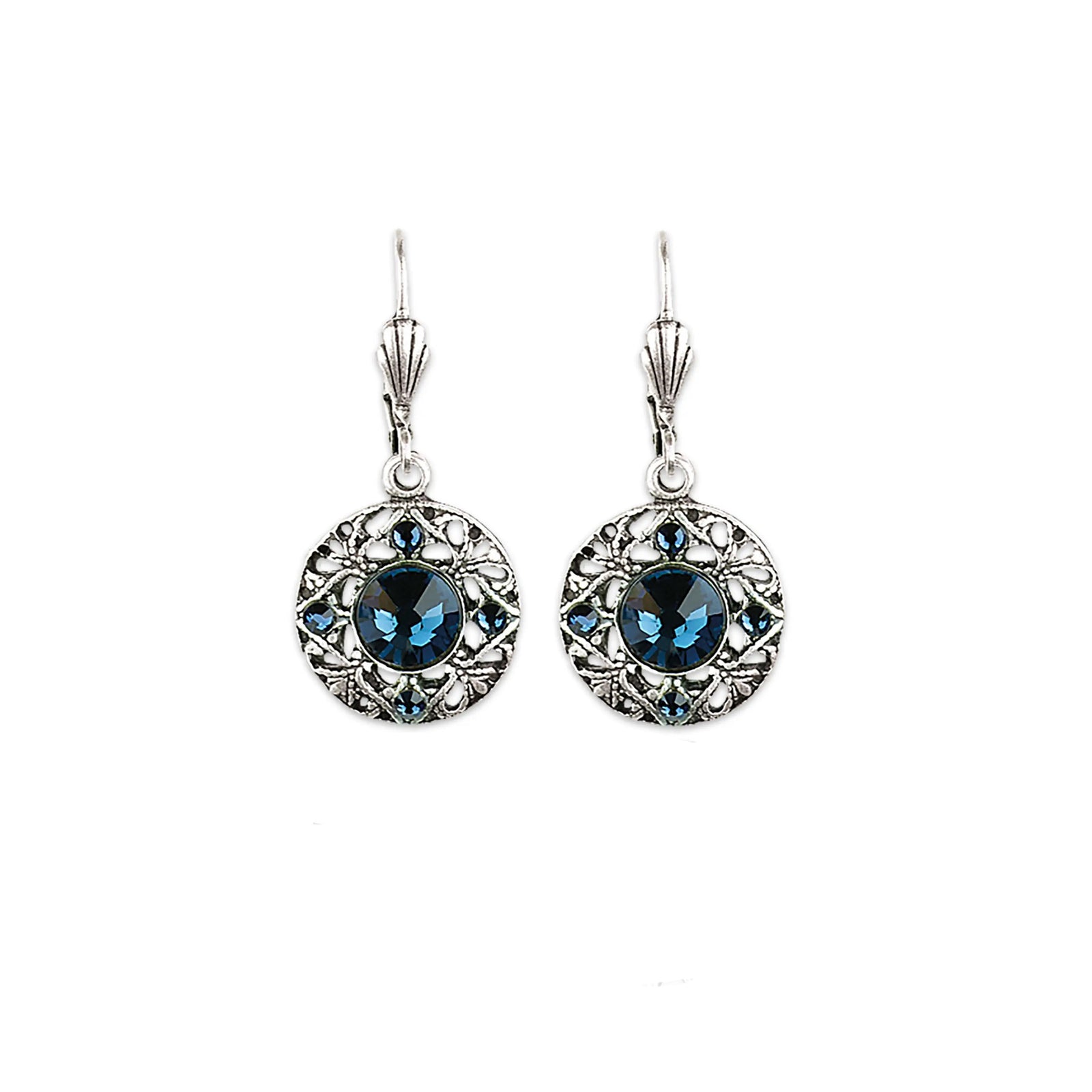 Deep Blue Filigree Button Earrings