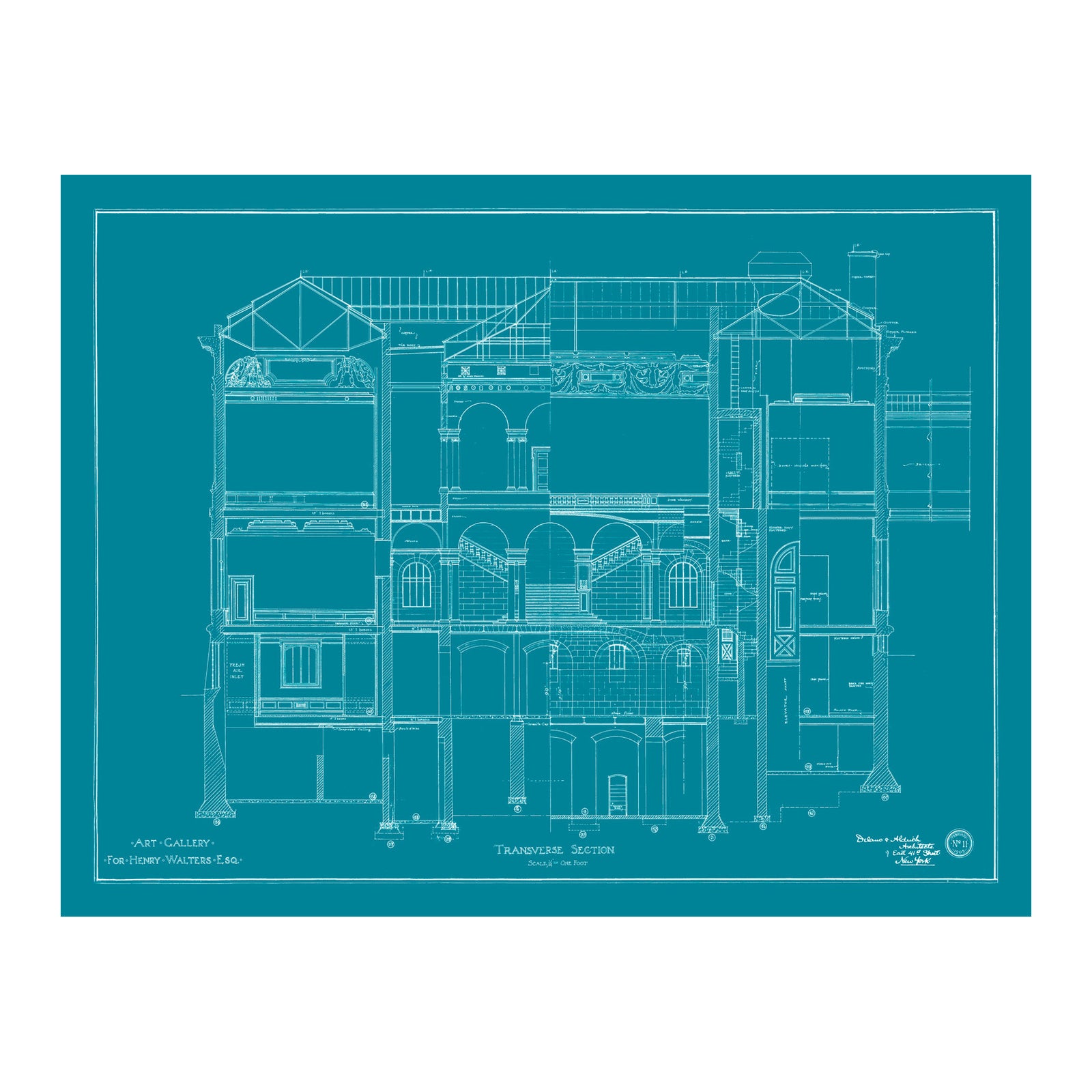 Walters Art Museum Interior Blueprint Matted Print