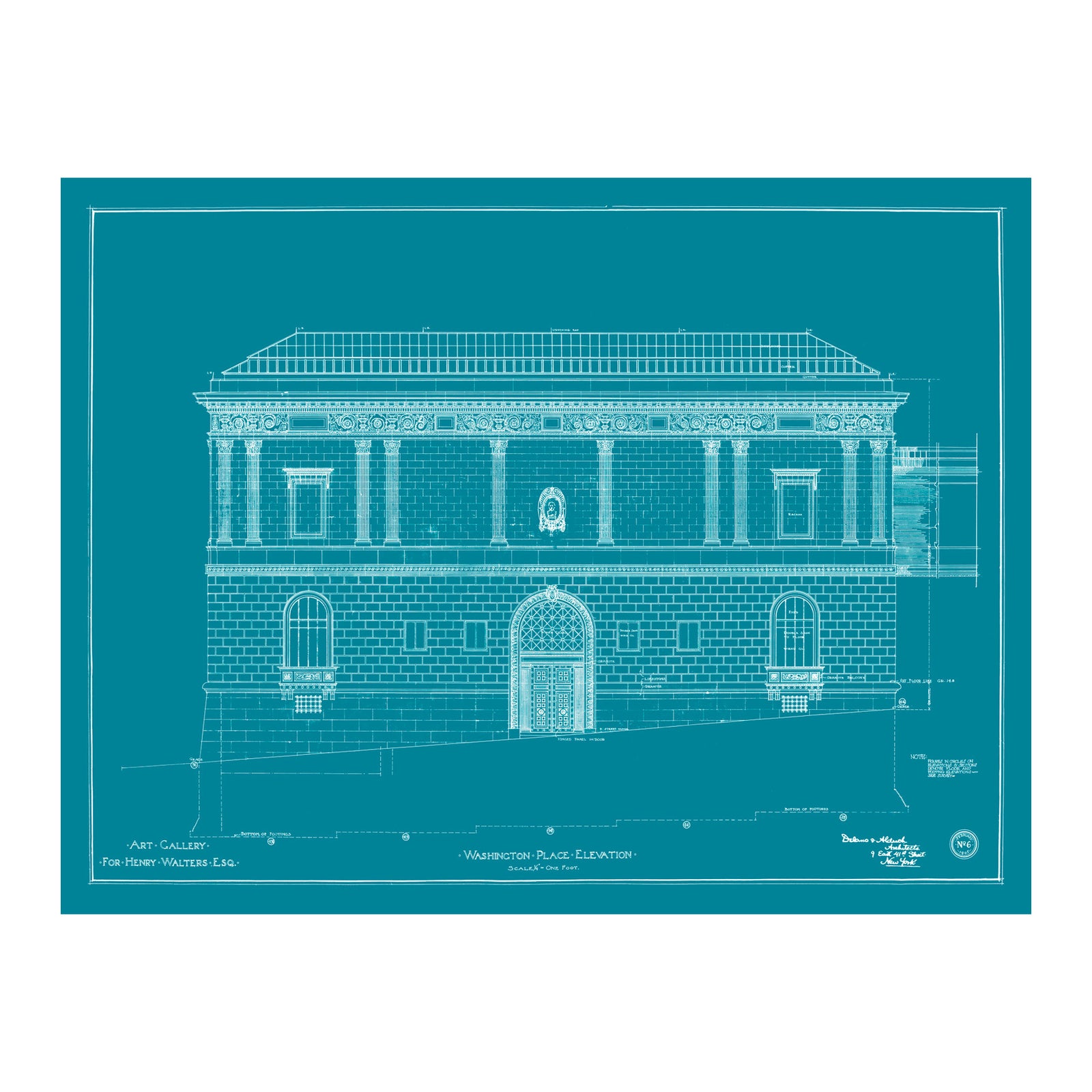 Walters Art Museum Exterior Blueprint Matted Print